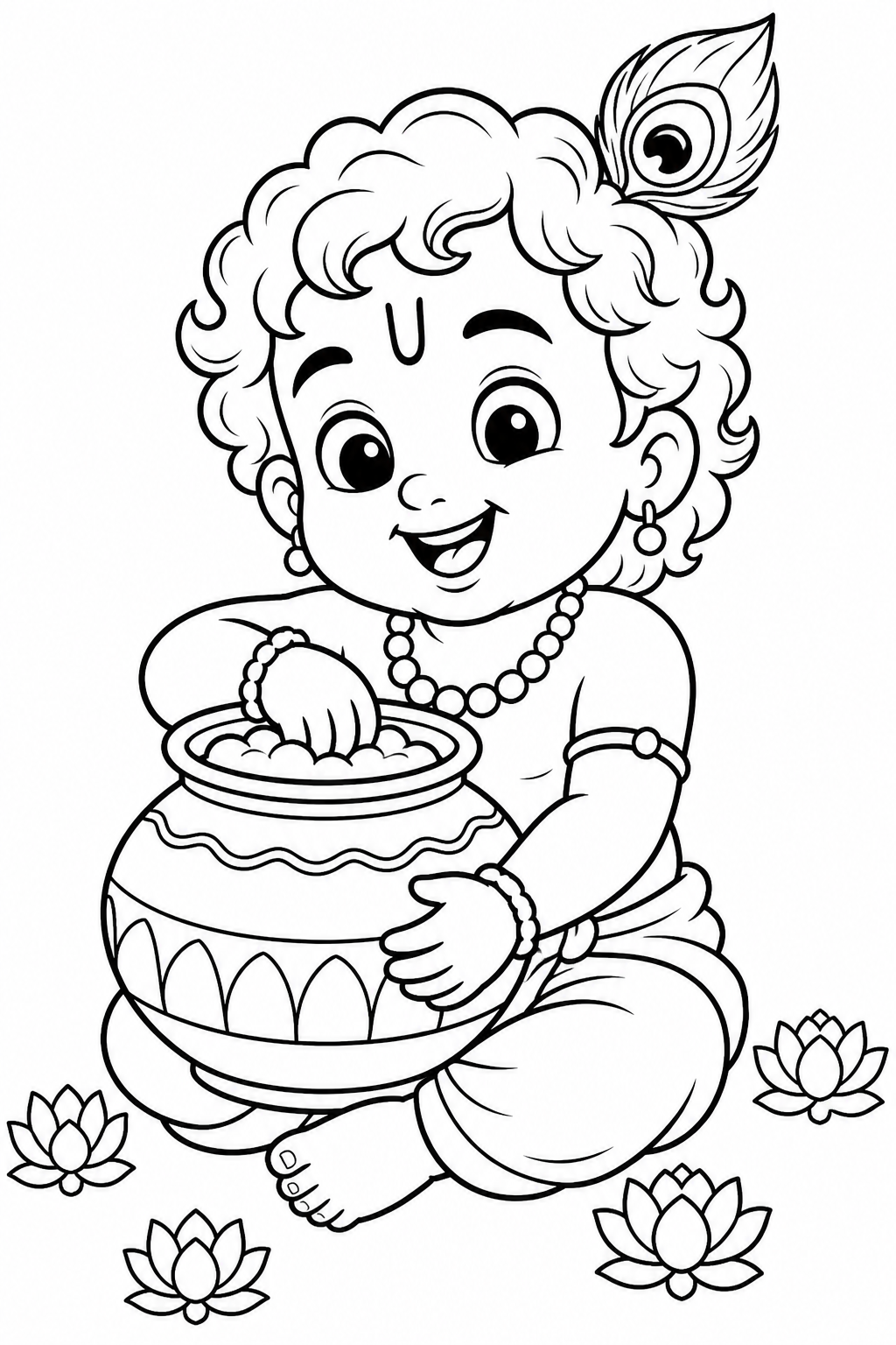 Colour baby Krishna stealing butter — colouring page from the Janmashtami Activity Book