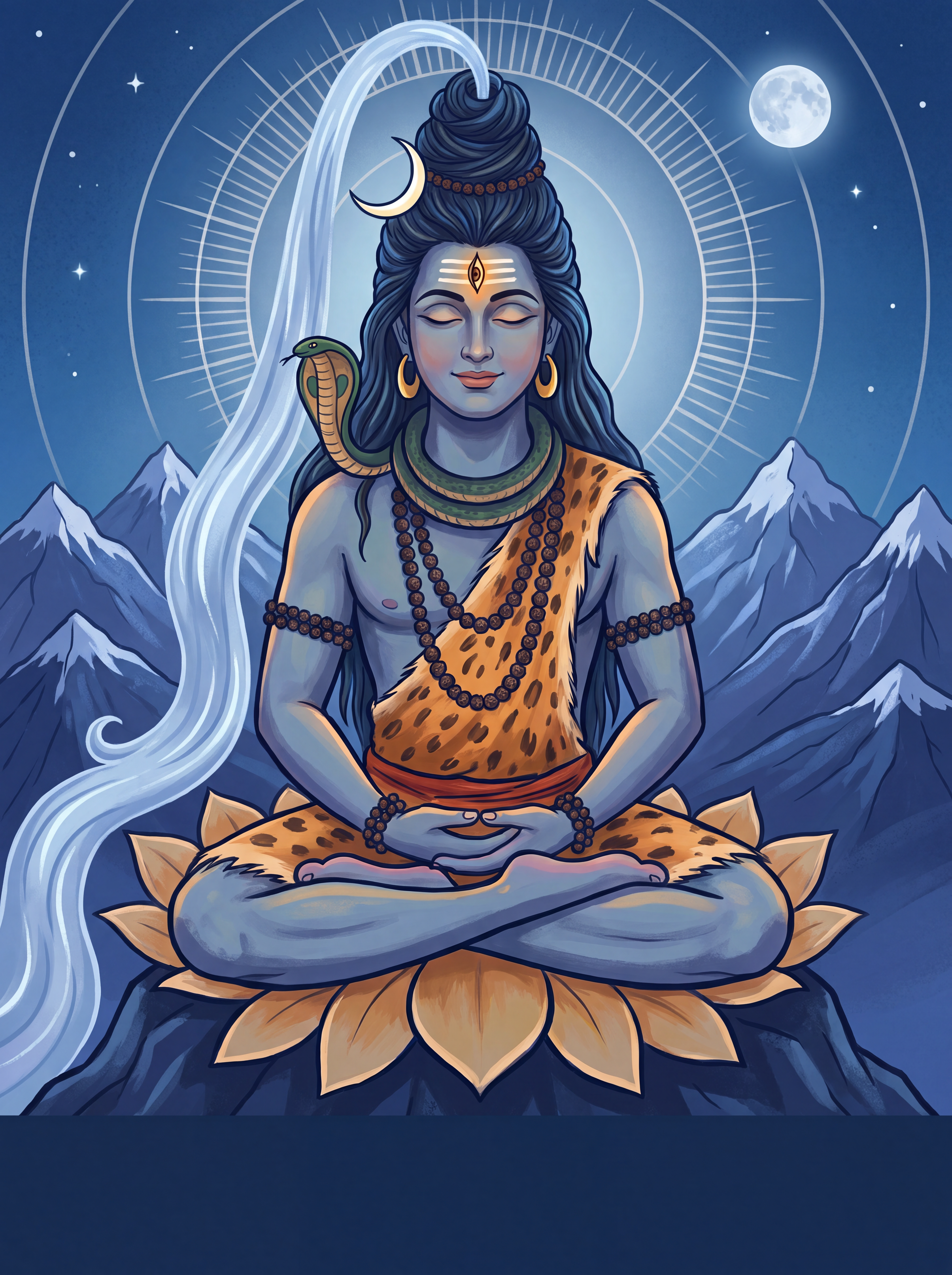 Lord Shiva meditating on Kailash — cover illustration for the Sawan Activity Book