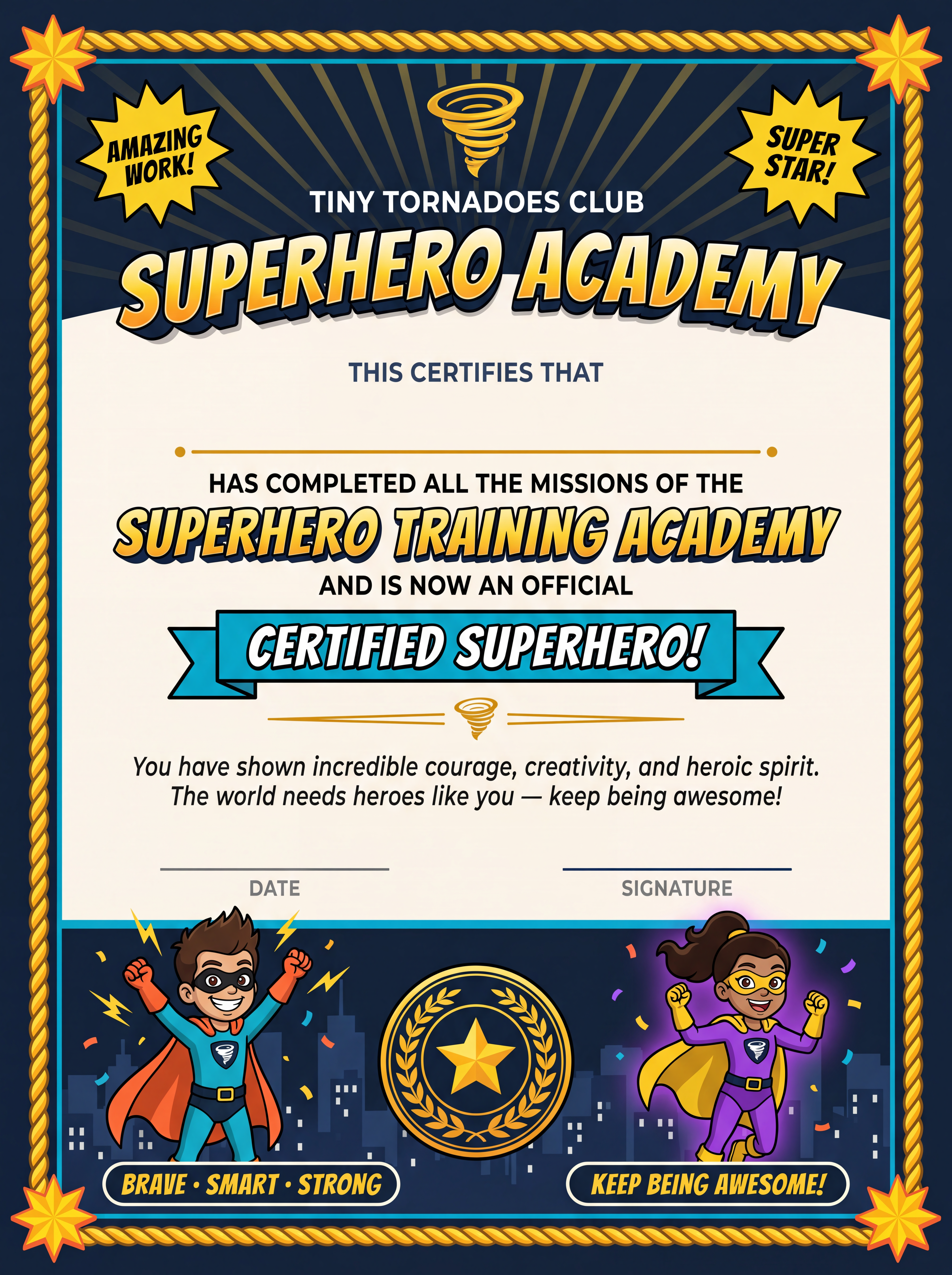 Certificate of Completion — Superhero Training Academy