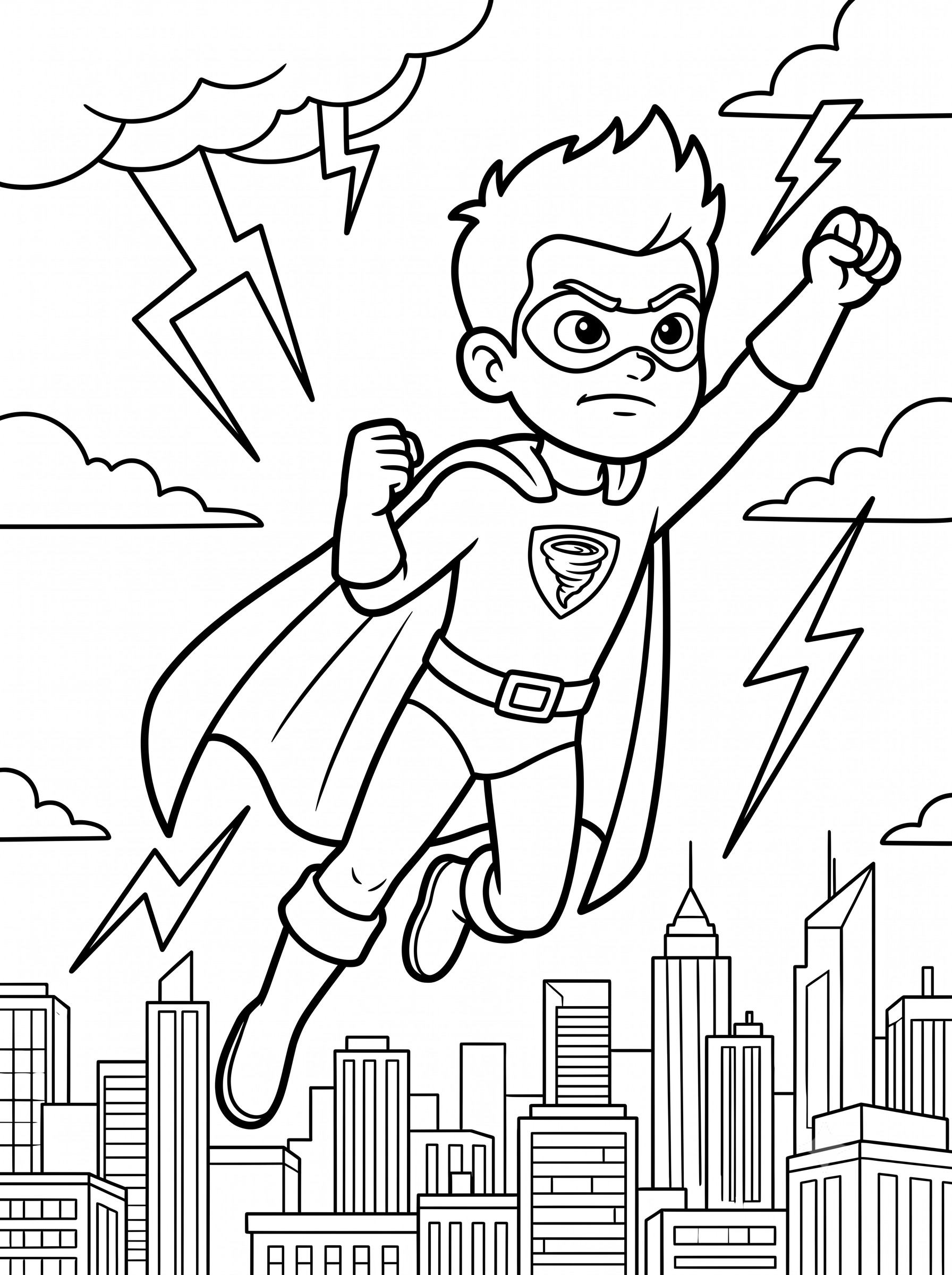 Color by number — superhero flying over the city skyline
